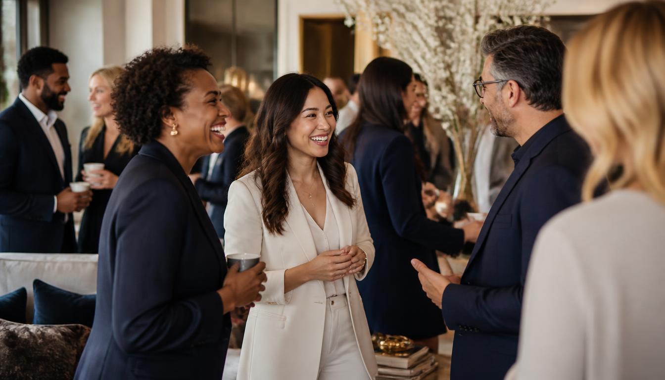 Diverse business owners connecting together at The Overlap networking event